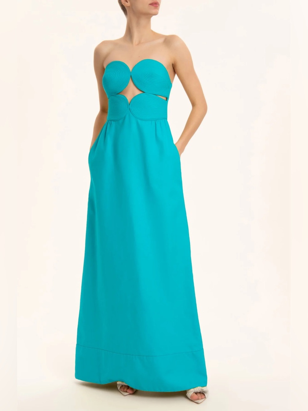 Adriana Degreas MATELASSE STRAPLESS
LONG DRESS in turquoise size medium
